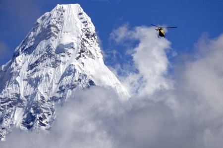 Helicopter flying in Everest Region